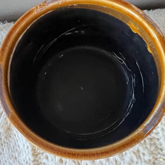 VINTAGE Rustic GLAZED Crackle CERAMIC Amber BOWL - Picture 11 of 15